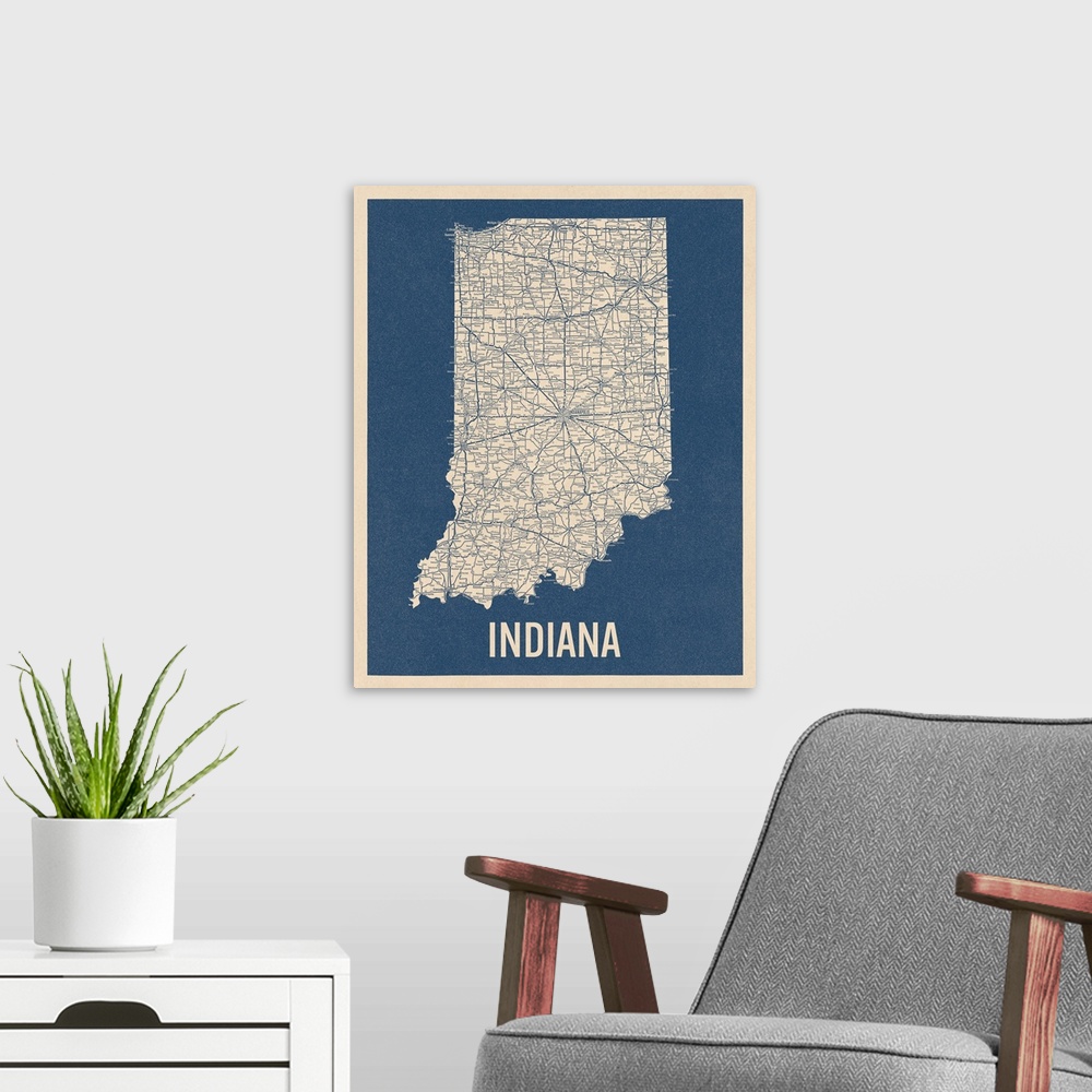 A modern room featuring Vintage Indiana Road Map 2