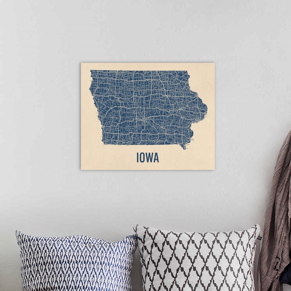 A bohemian room featuring Vintage Iowa Road Map 1