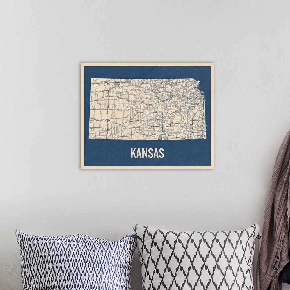 A bohemian room featuring Vintage Kansas Road Map 2