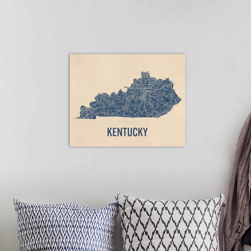A bohemian room featuring Vintage Kentucky Road Map 1