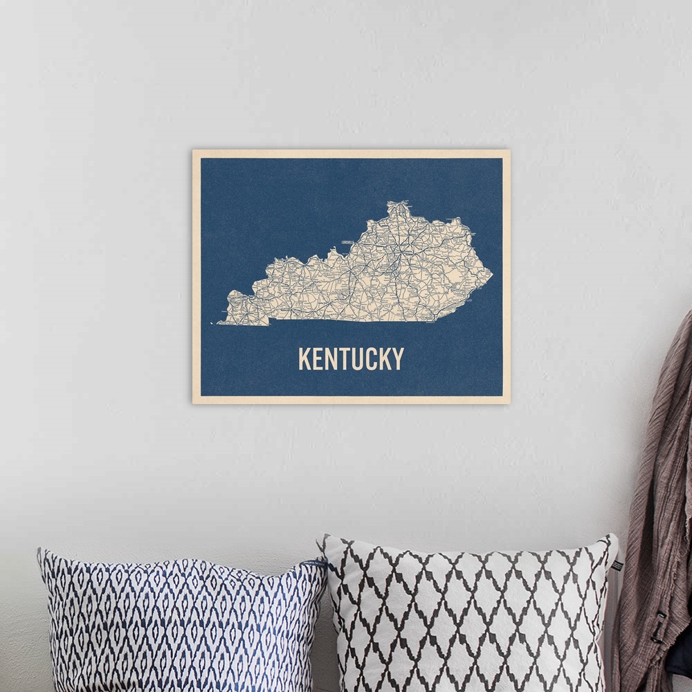 A bohemian room featuring Vintage Kentucky Road Map 2