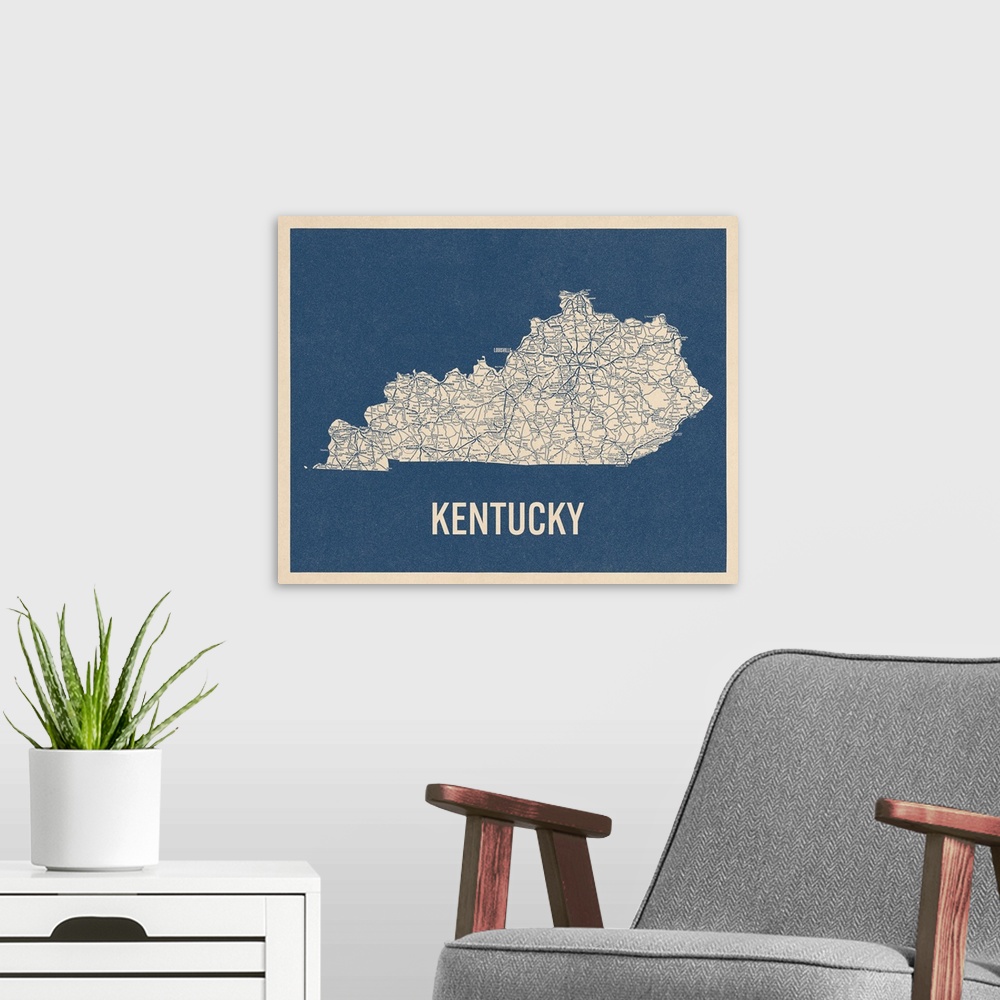 A modern room featuring Vintage Kentucky Road Map 2
