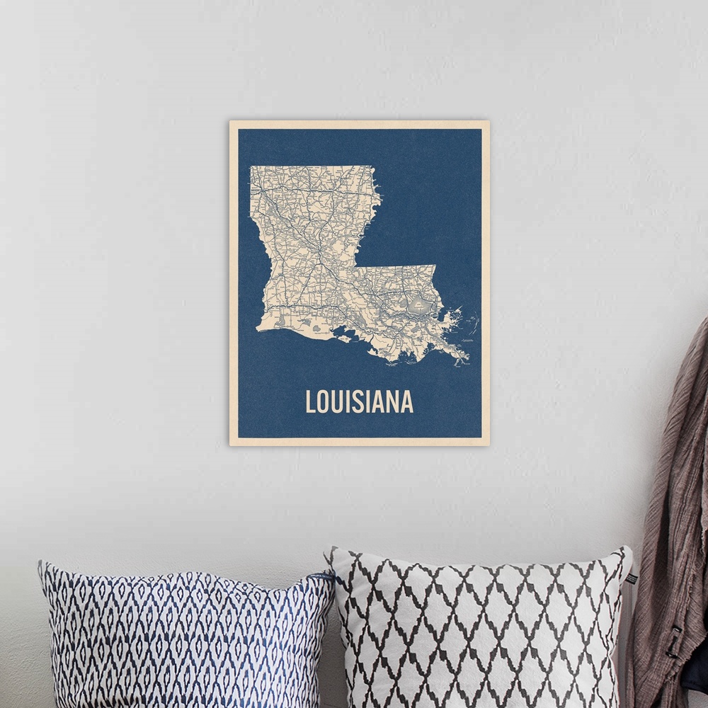 A bohemian room featuring Vintage Louisiana Road Map 2