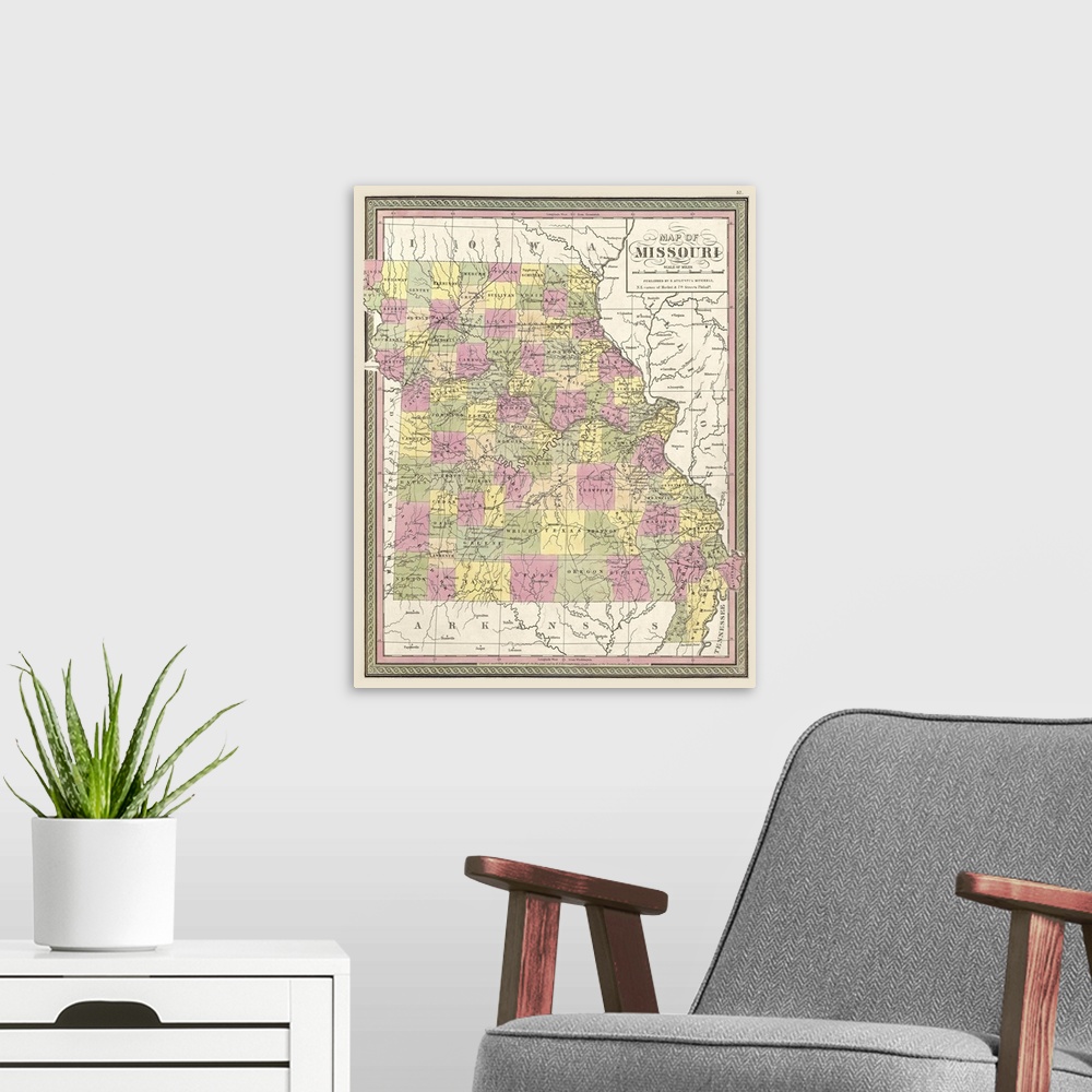 A modern room featuring Vintage Map of Missouri