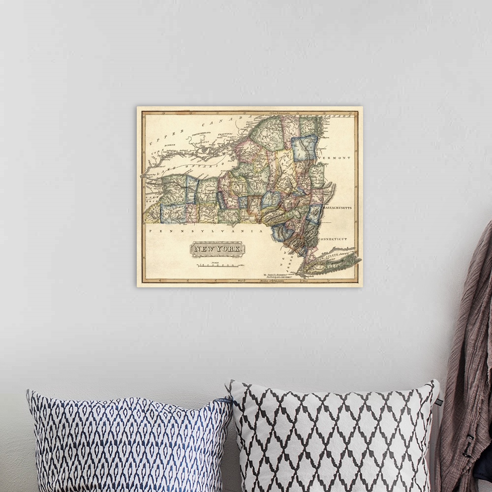 A bohemian room featuring Vintage Map of New York