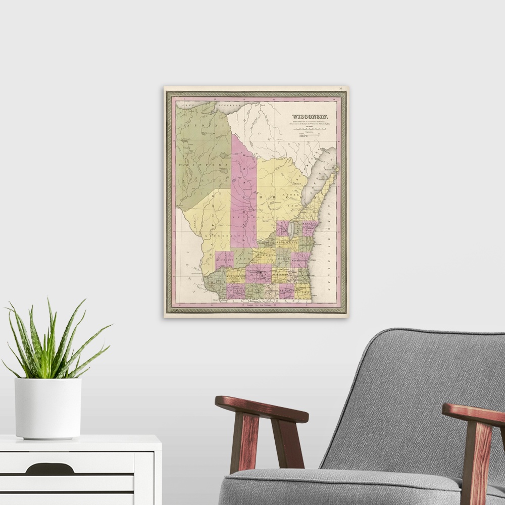 A modern room featuring Vintage Map of Wisconsin