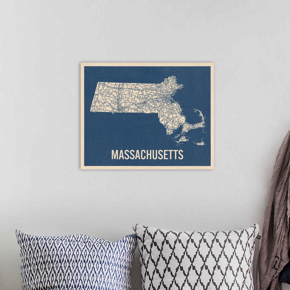 A bohemian room featuring Vintage Massachusetts Road Map 2