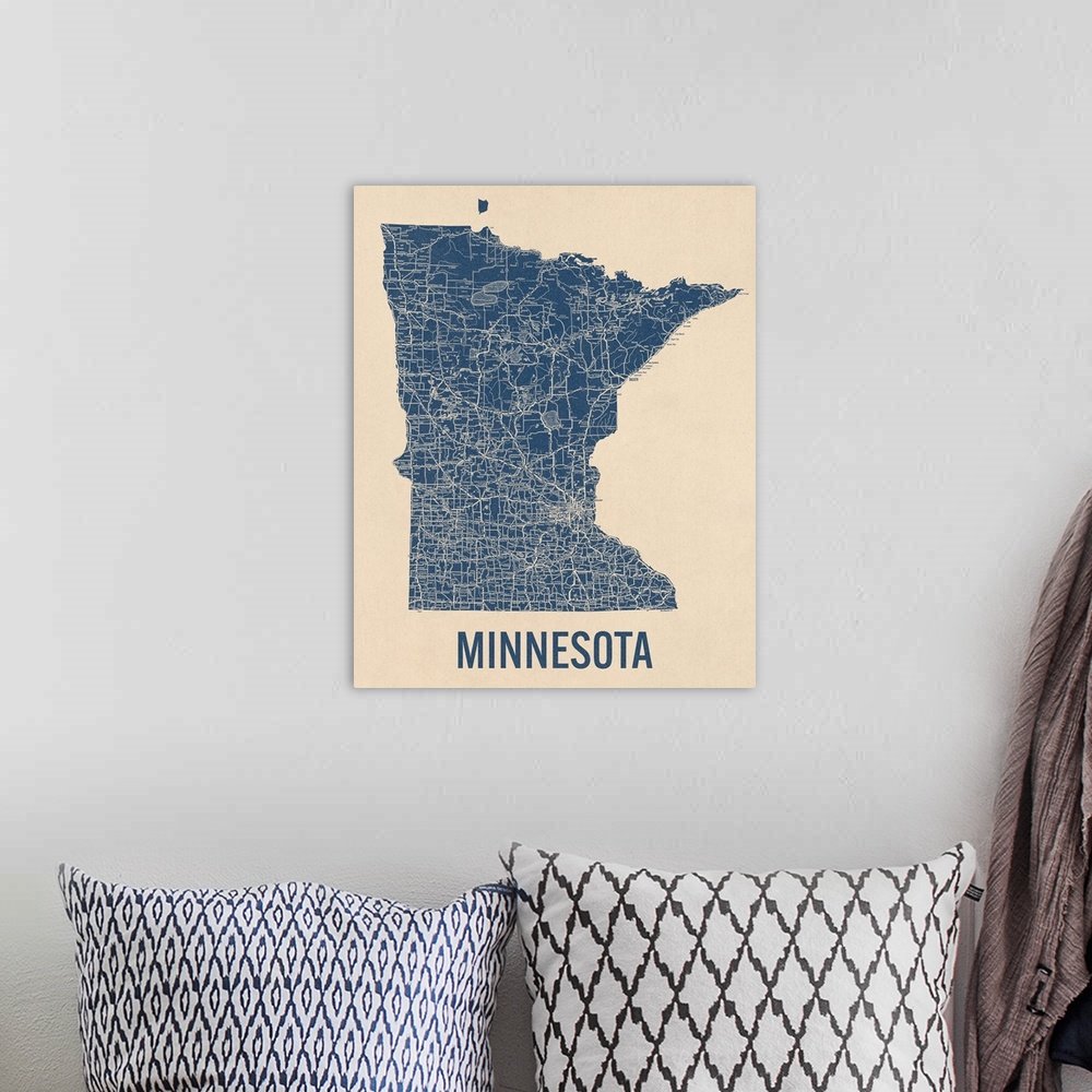 A bohemian room featuring Vintage Minnesota Road Map 1