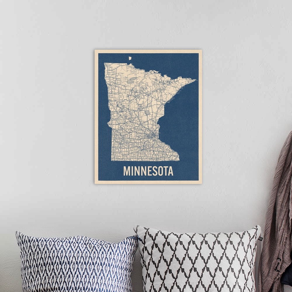 A bohemian room featuring Vintage Minnesota Road Map 2