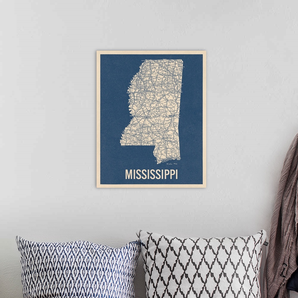 A bohemian room featuring Vintage Mississippi Road Map 2