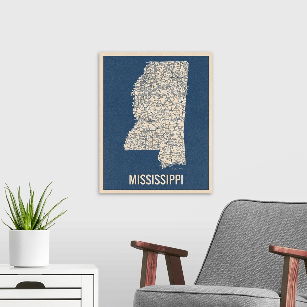A modern room featuring Vintage Mississippi Road Map 2