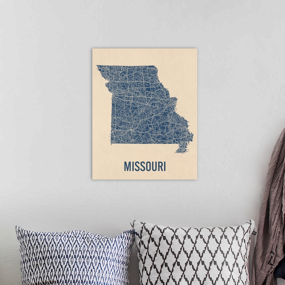 A bohemian room featuring Vintage Missouri Road Map 1