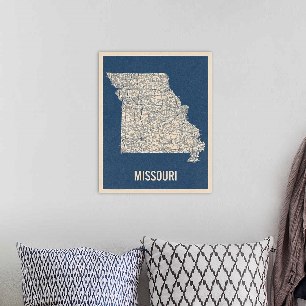 A bohemian room featuring Vintage Missouri Road Map 2