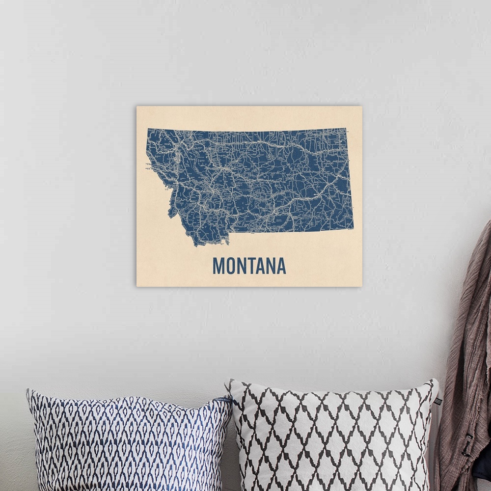 A bohemian room featuring Vintage Montana Road Map 1