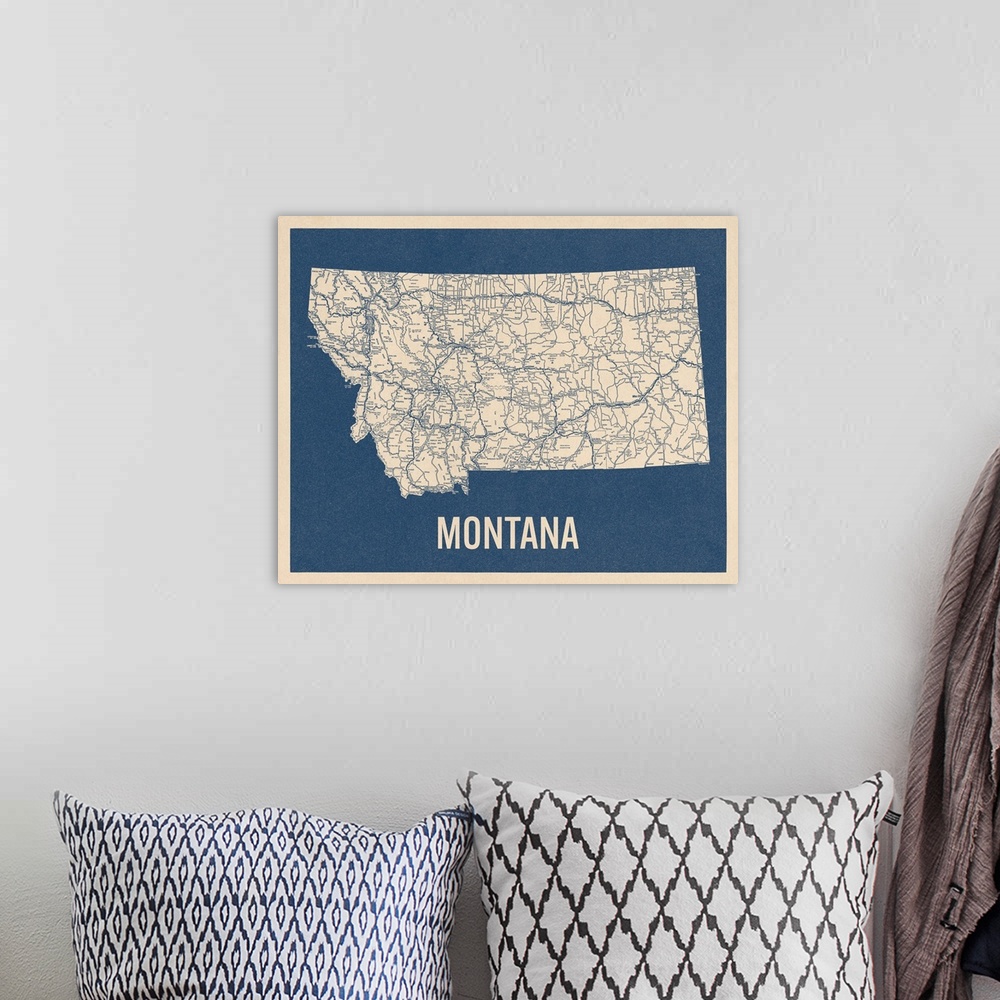 A bohemian room featuring Vintage Montana Road Map 2