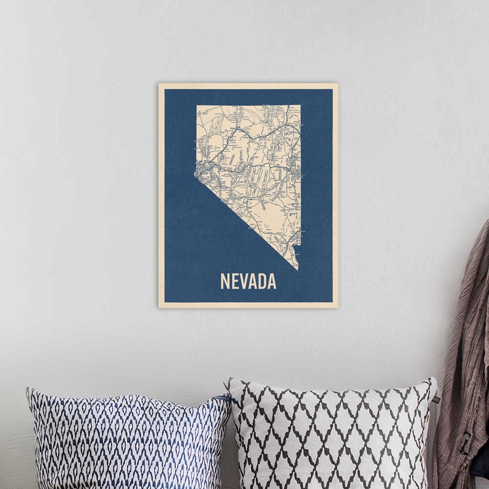 A bohemian room featuring Vintage Nevada Road Map 2