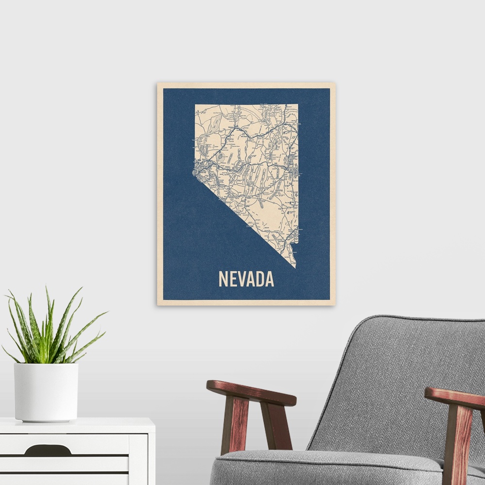 A modern room featuring Vintage Nevada Road Map 2