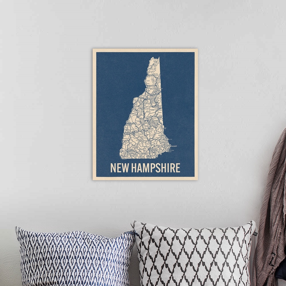 A bohemian room featuring Vintage New Hampshire Road Map 2