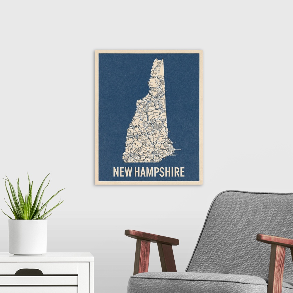 A modern room featuring Vintage New Hampshire Road Map 2