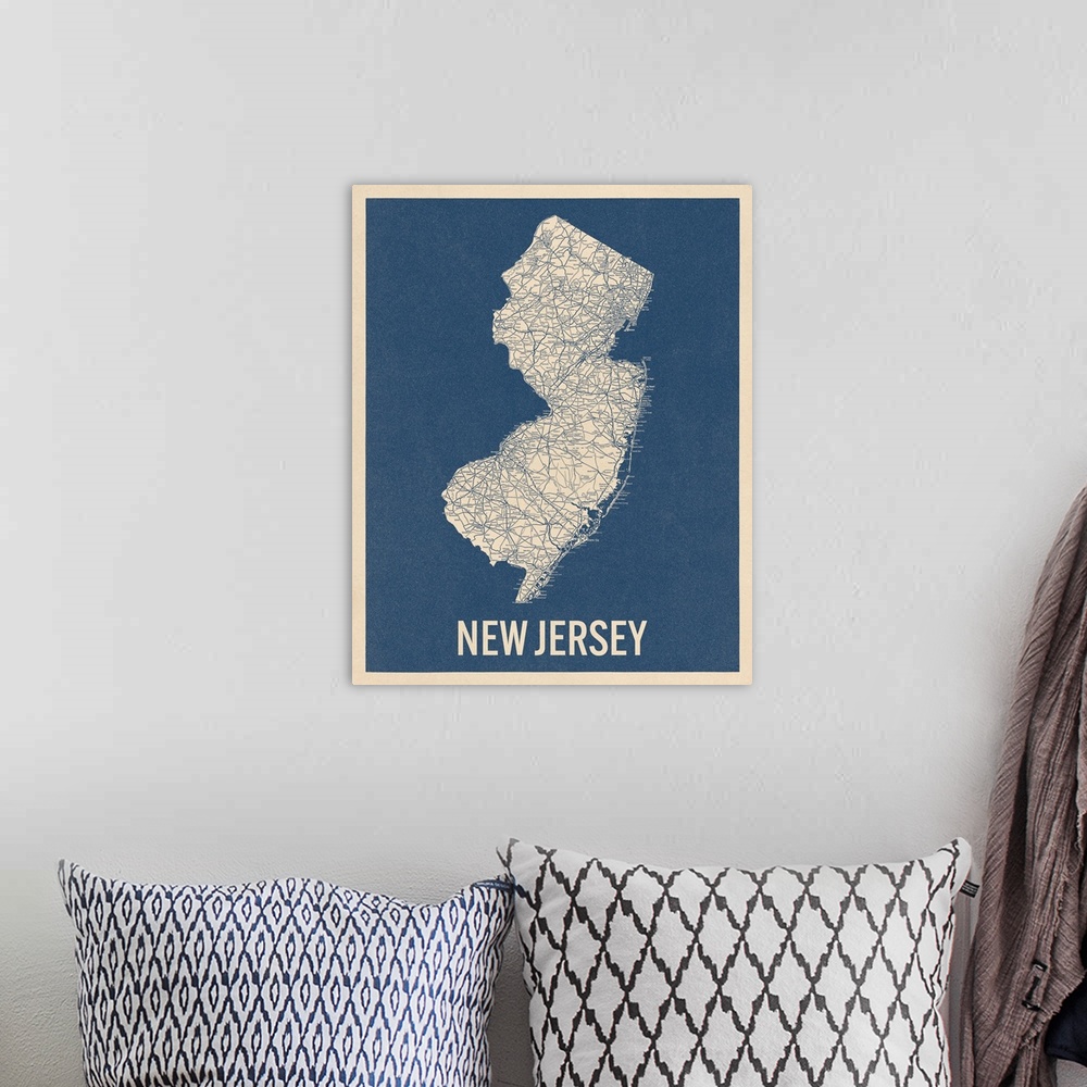 A bohemian room featuring Vintage New Jersey Road Map 2