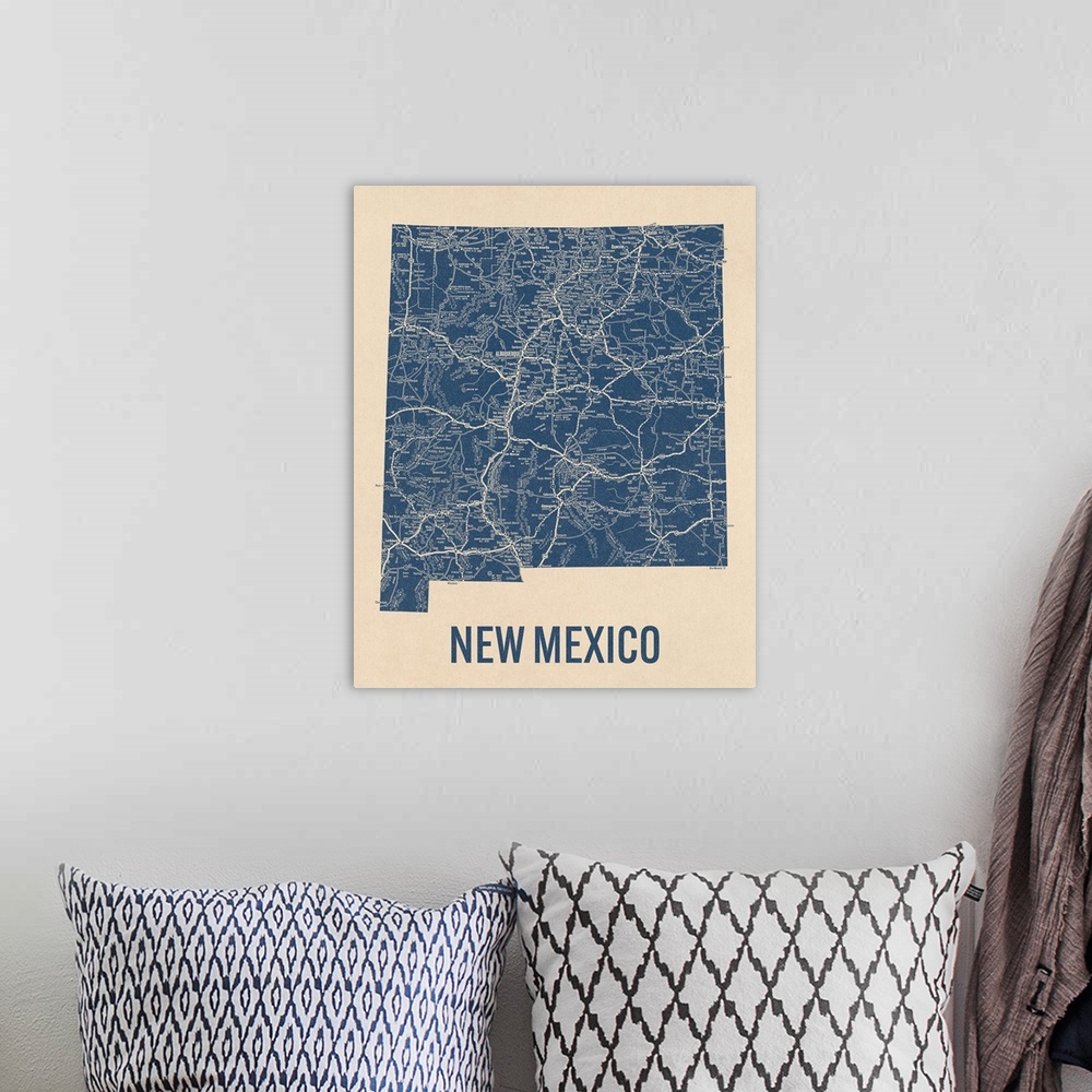 A bohemian room featuring Vintage New Mexico Road Map 1