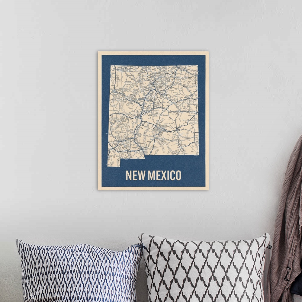 A bohemian room featuring Vintage New Mexico Road Map 2