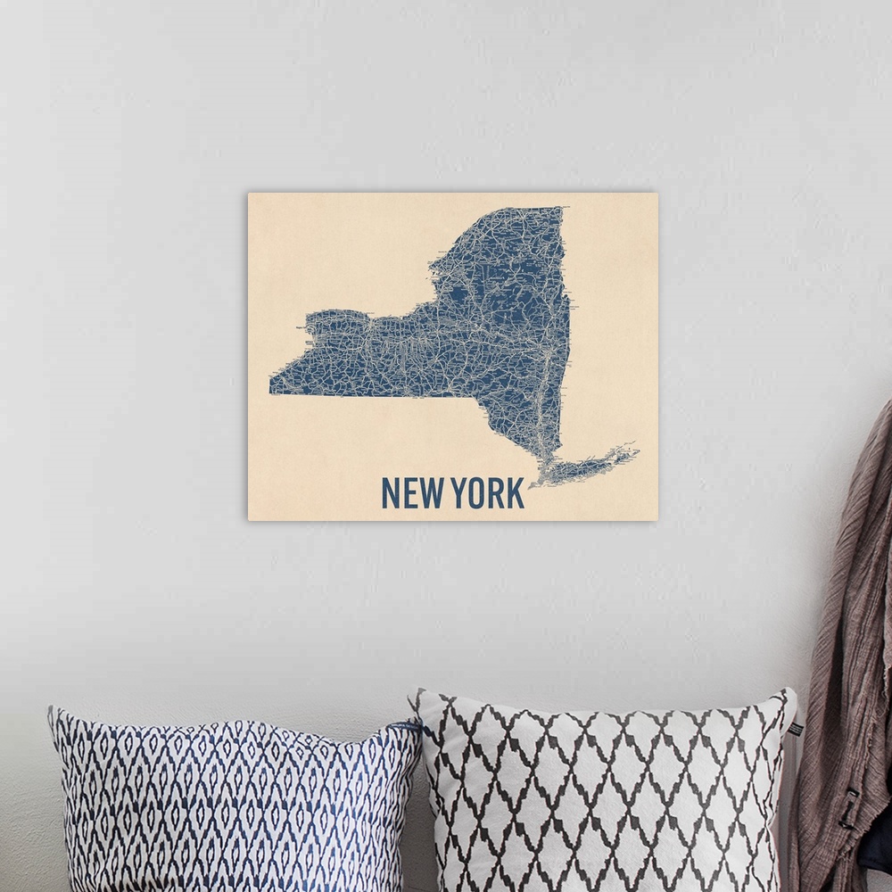 A bohemian room featuring Vintage New York State Road Map 1