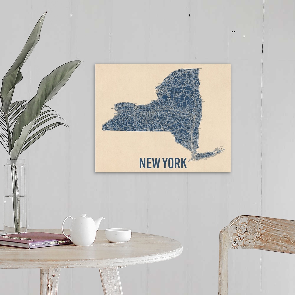 A farmhouse room featuring Vintage New York State Road Map 1