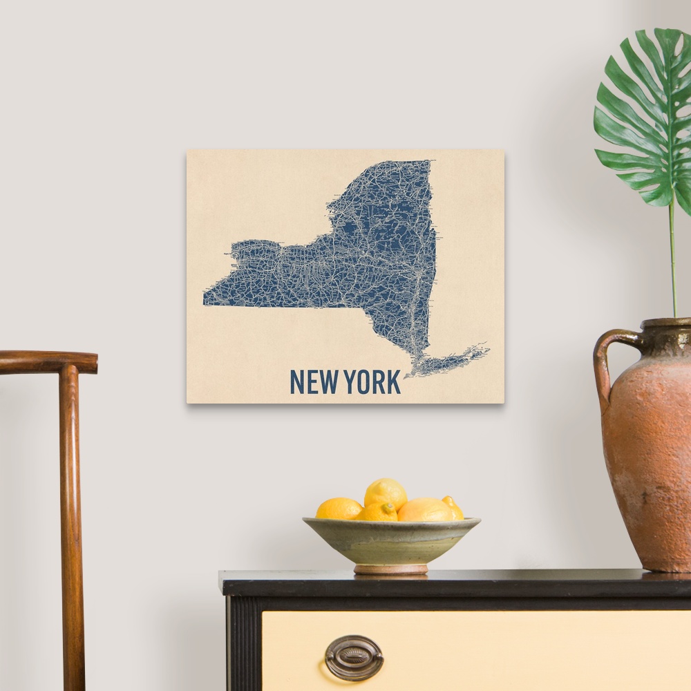 A traditional room featuring Vintage New York State Road Map 1