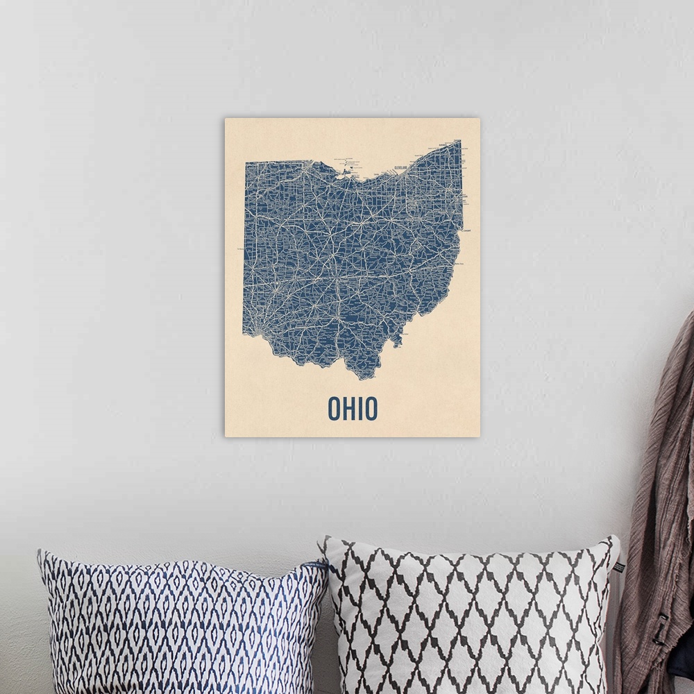 A bohemian room featuring Vintage Ohio Road Map 1