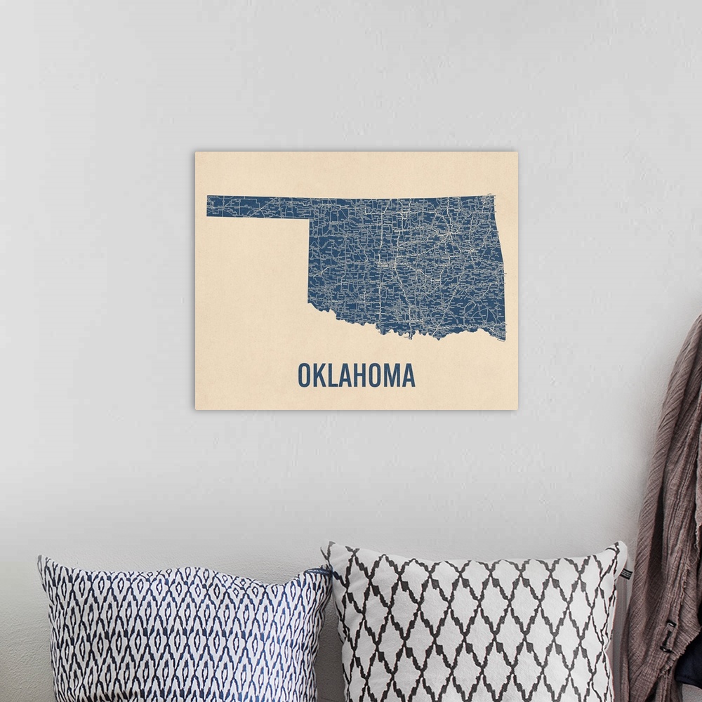 A bohemian room featuring Vintage Oklahoma Road Map 1