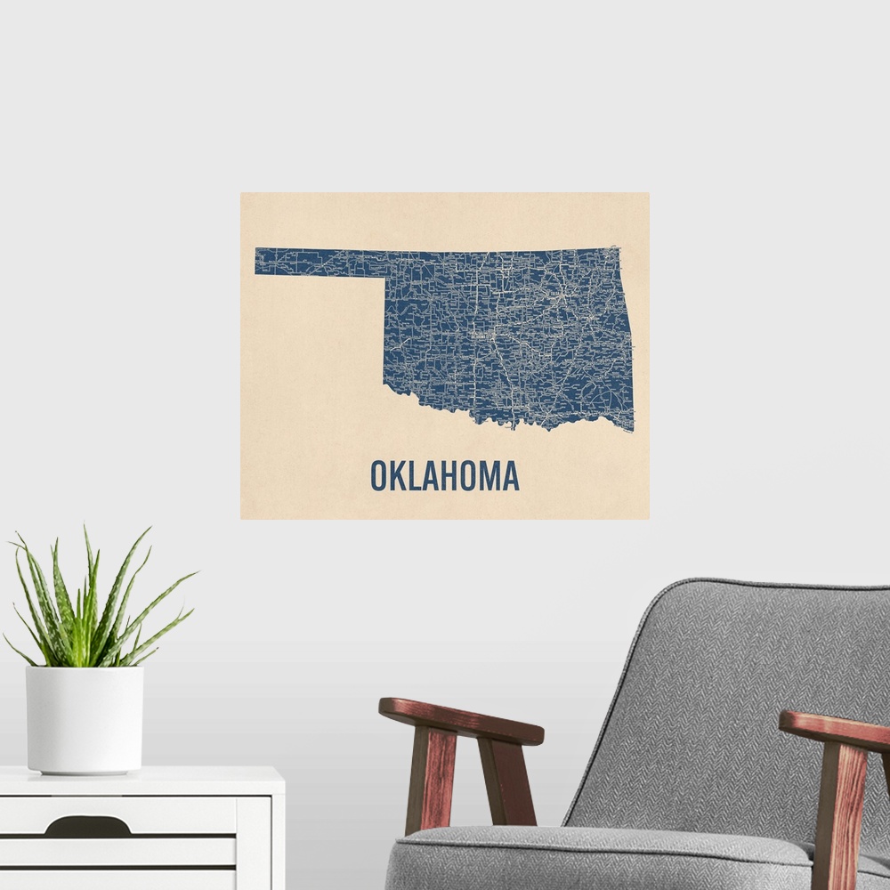 A modern room featuring Vintage Oklahoma Road Map 1