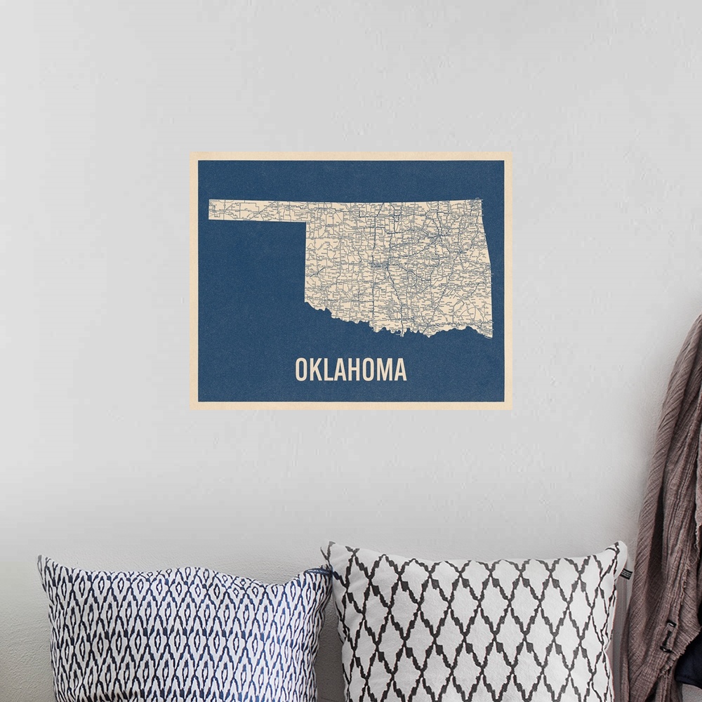 A bohemian room featuring Vintage Oklahoma Road Map 2