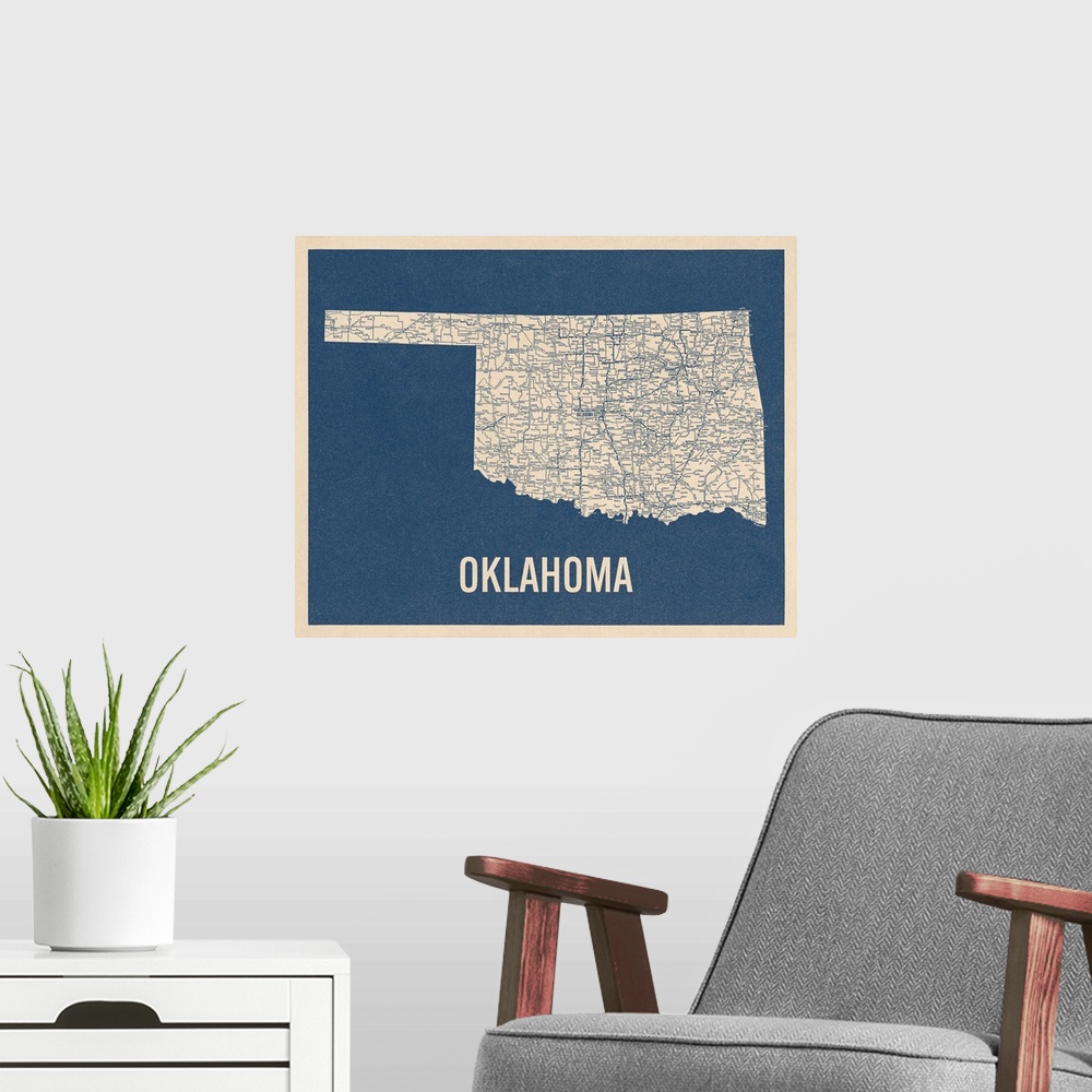 A modern room featuring Vintage Oklahoma Road Map 2