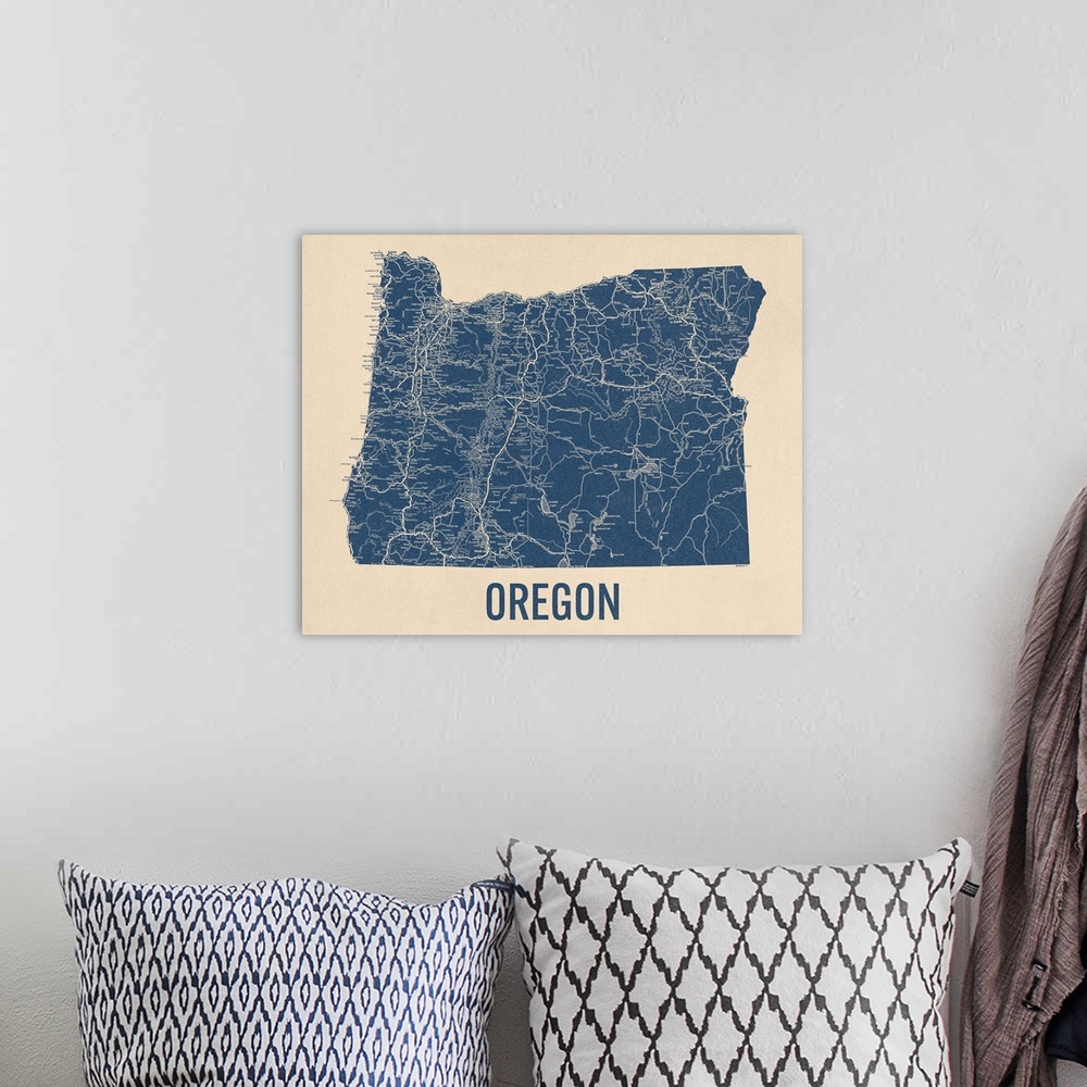 A bohemian room featuring Vintage Oregon Road Map 1