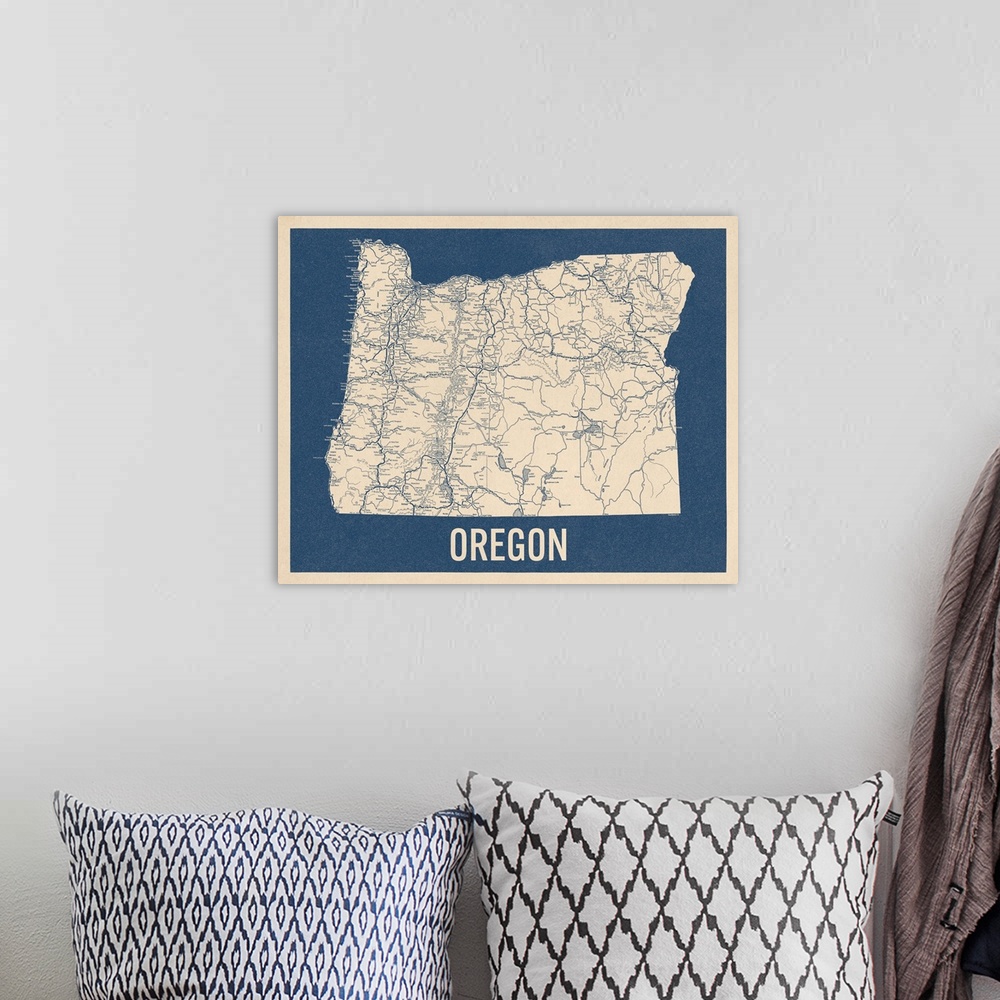A bohemian room featuring Vintage Oregon Road Map 2