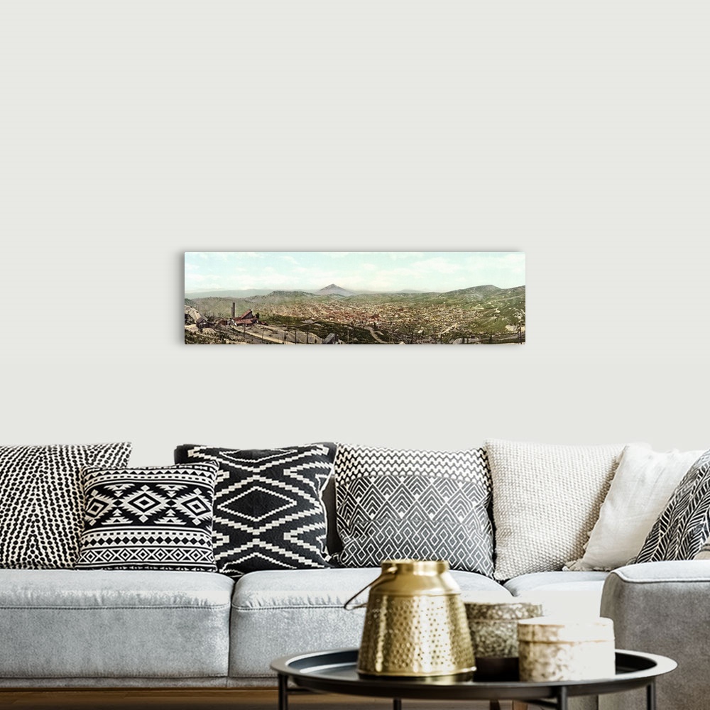 A bohemian room featuring Vintage Panoramic Photograph of Cripple Creek, Colorado