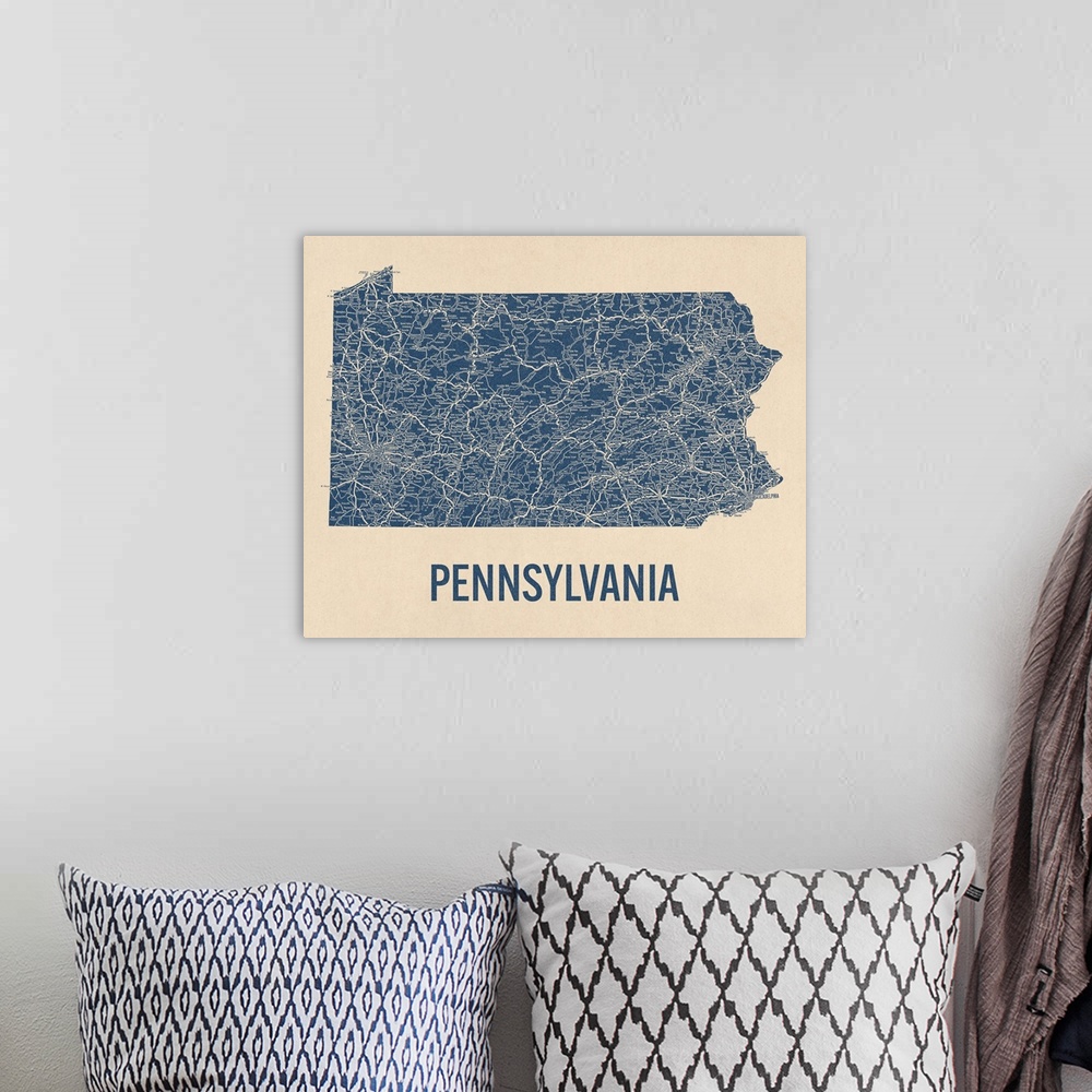 A bohemian room featuring Vintage Pennsylvania Road Map 1