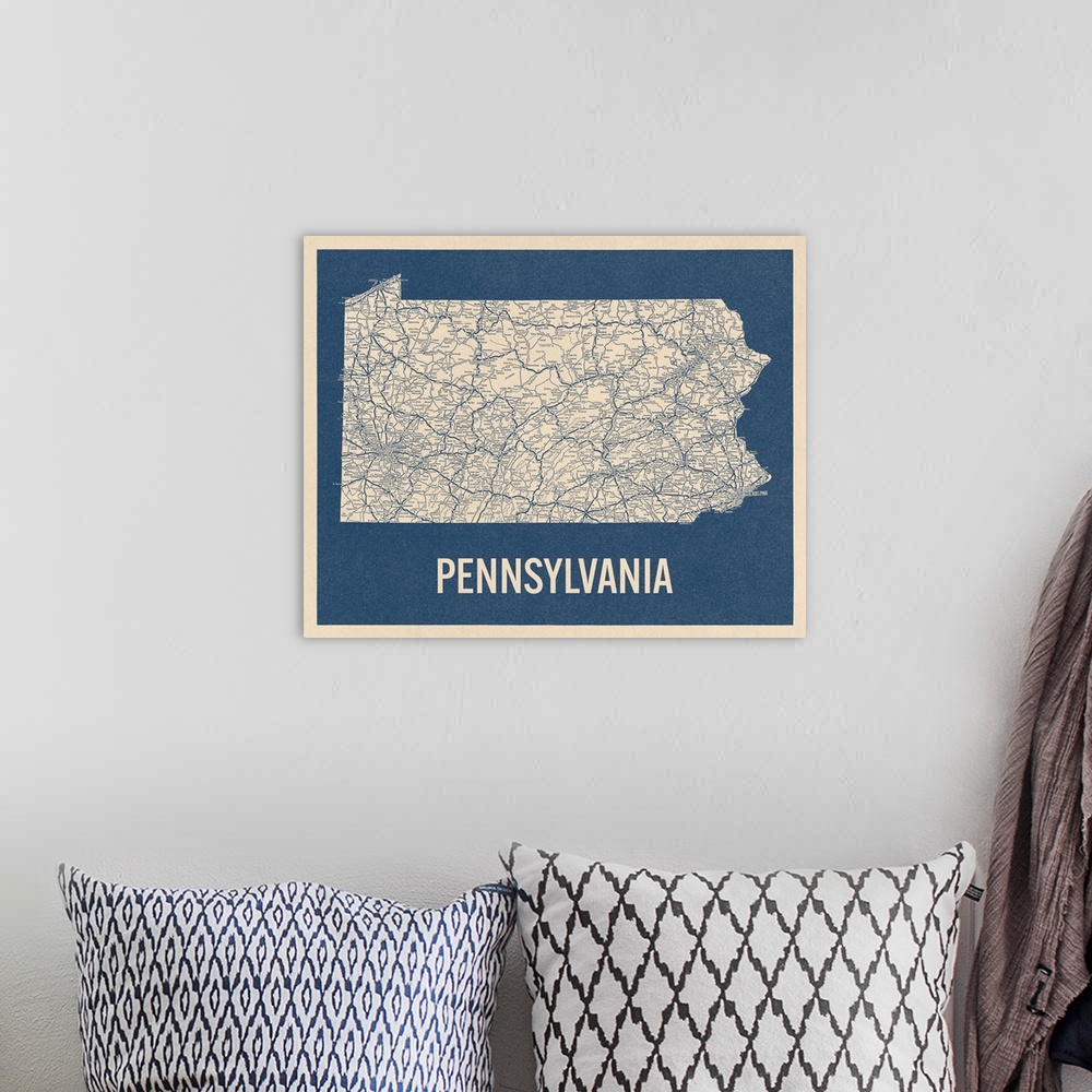 A bohemian room featuring Vintage Pennsylvania Road Map 2