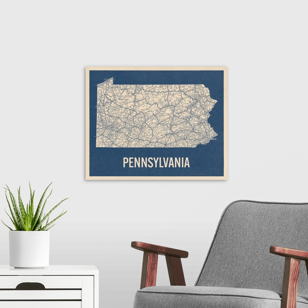 A modern room featuring Vintage Pennsylvania Road Map 2