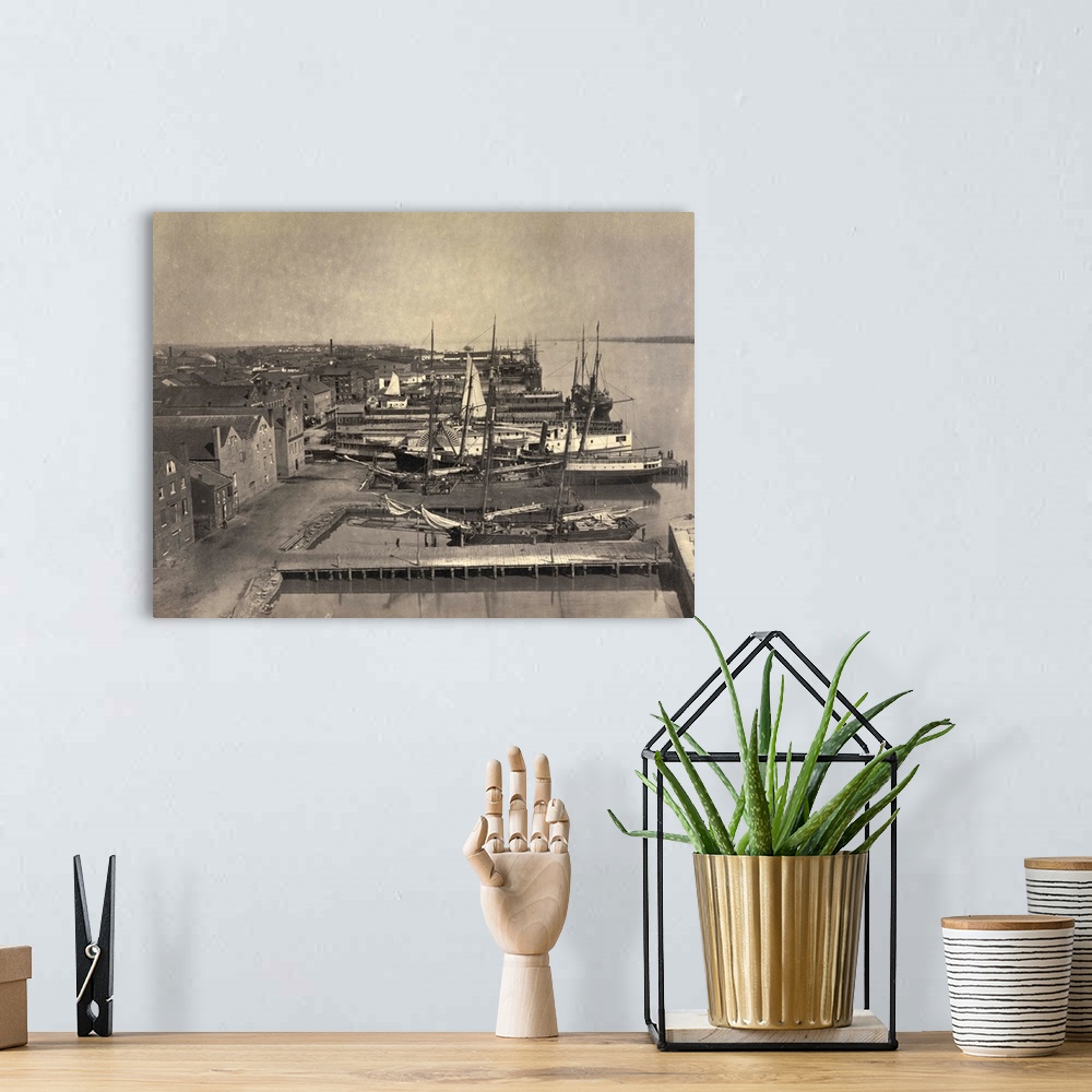 A bohemian room featuring Vintage photograph of Alexandria Waterfront, Virginia