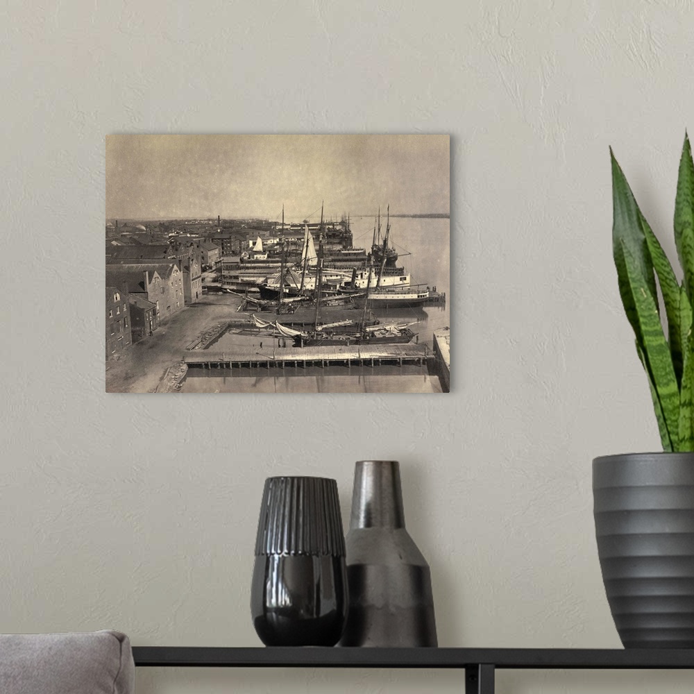 A modern room featuring Vintage photograph of Alexandria Waterfront, Virginia
