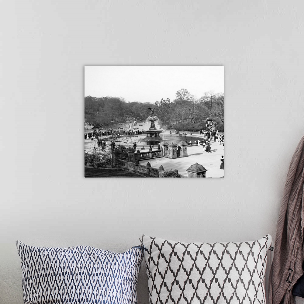 A bohemian room featuring Vintage photograph of Bethesda Fountain, Central Park, New York City