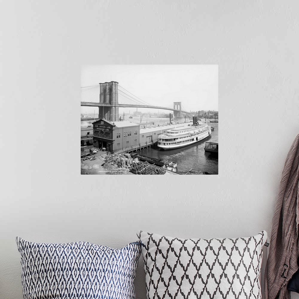 A bohemian room featuring Vintage photograph of Brooklyn Bridge, New York City