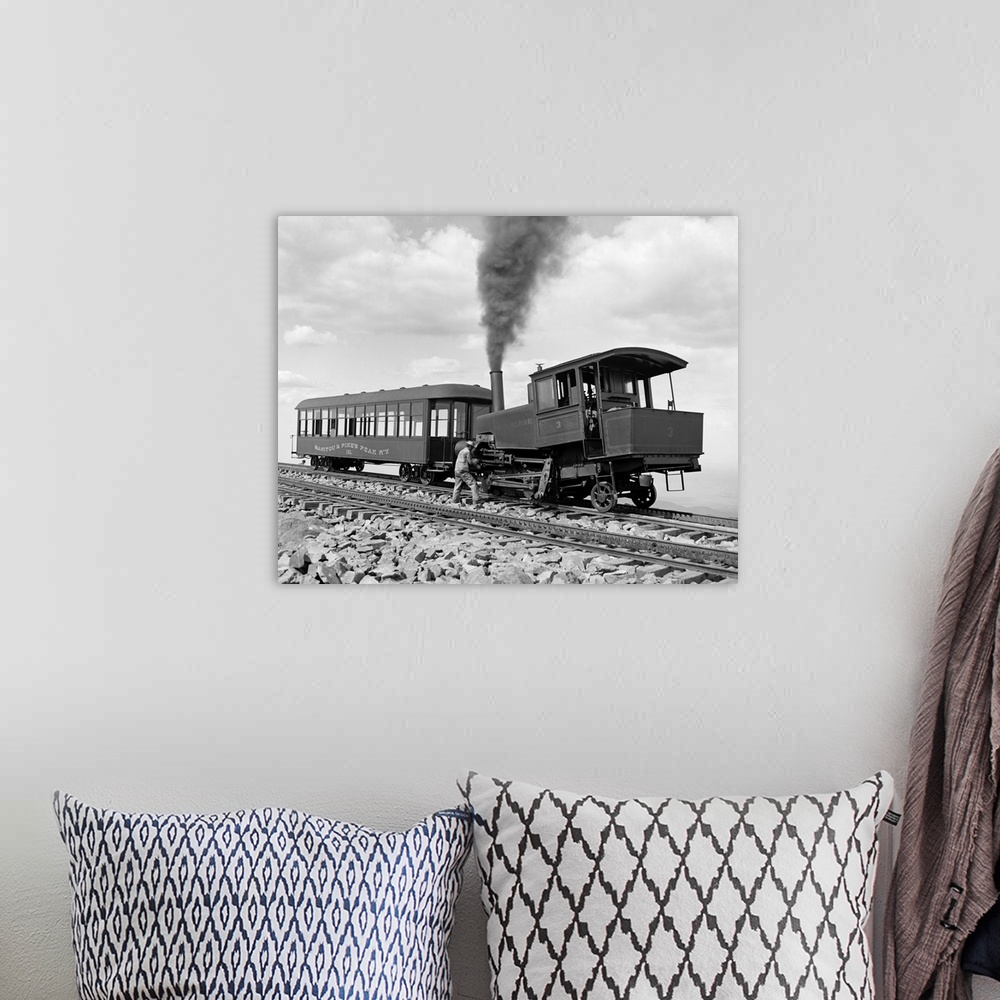 A bohemian room featuring Vintage photograph of Cog Wheel Train, Summit of Pikes Peak, Colorado
