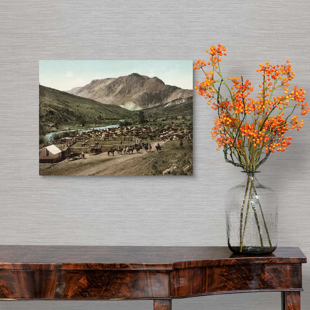 A traditional room featuring Vintage photograph of Cowboys on the Cimarron River, Colorado
