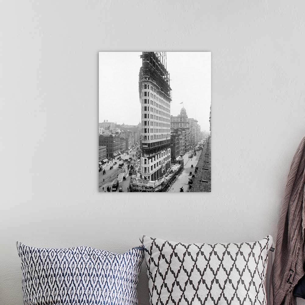 A bohemian room featuring Vintage photograph of Flatiron Building, New York City