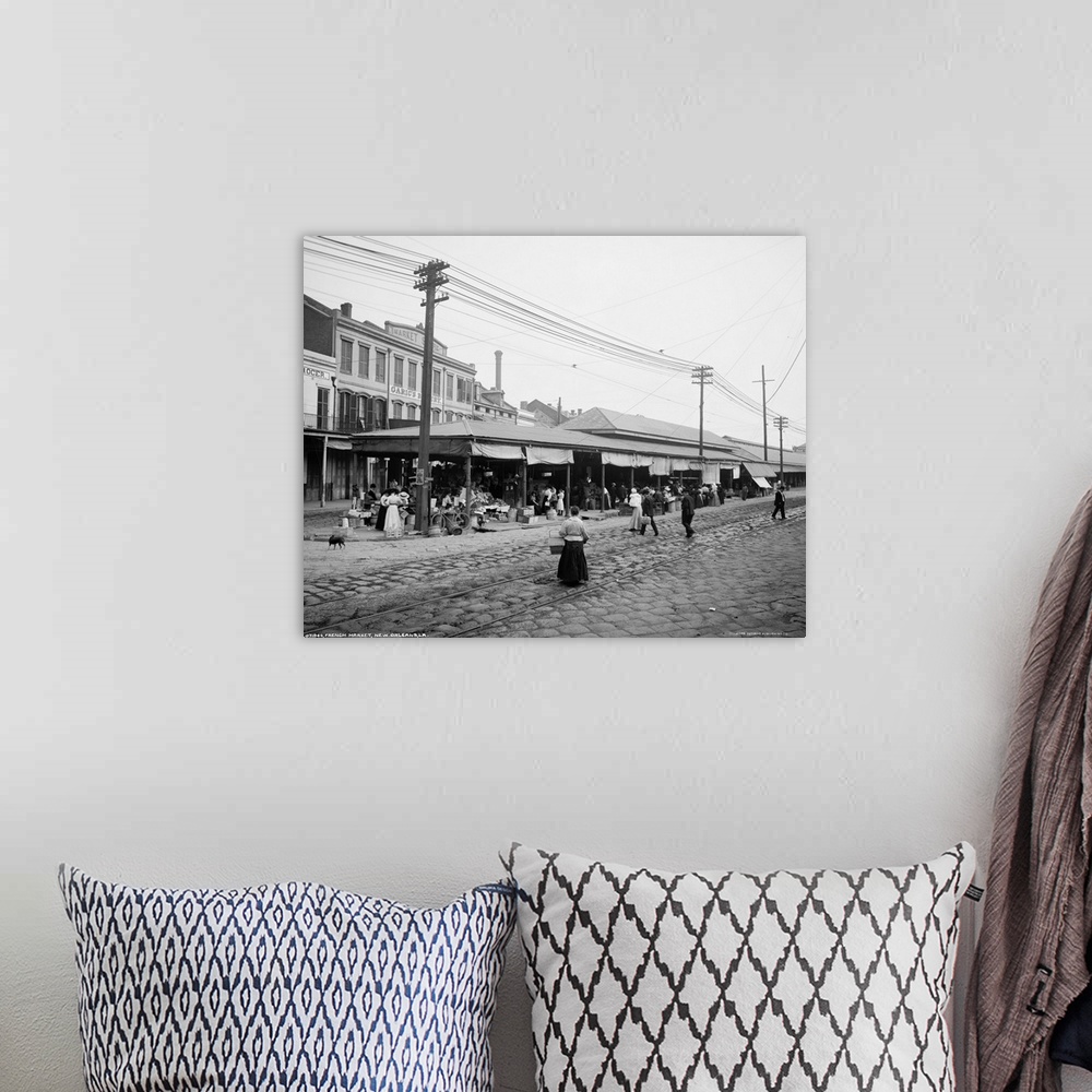 A bohemian room featuring Vintage photograph of French Market, New Orleans, Louisiana