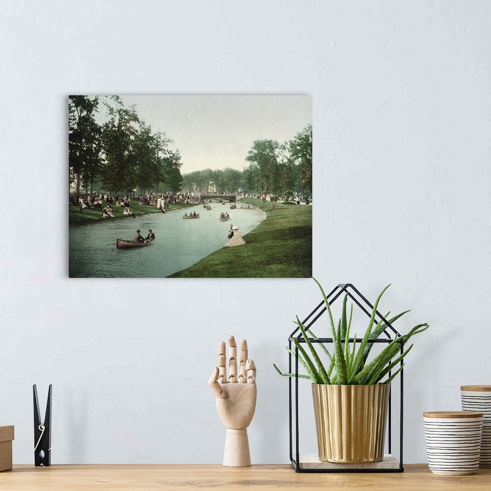 A bohemian room featuring Vintage photograph of Grand Canal, Belle Isle, Detroit, Michigan