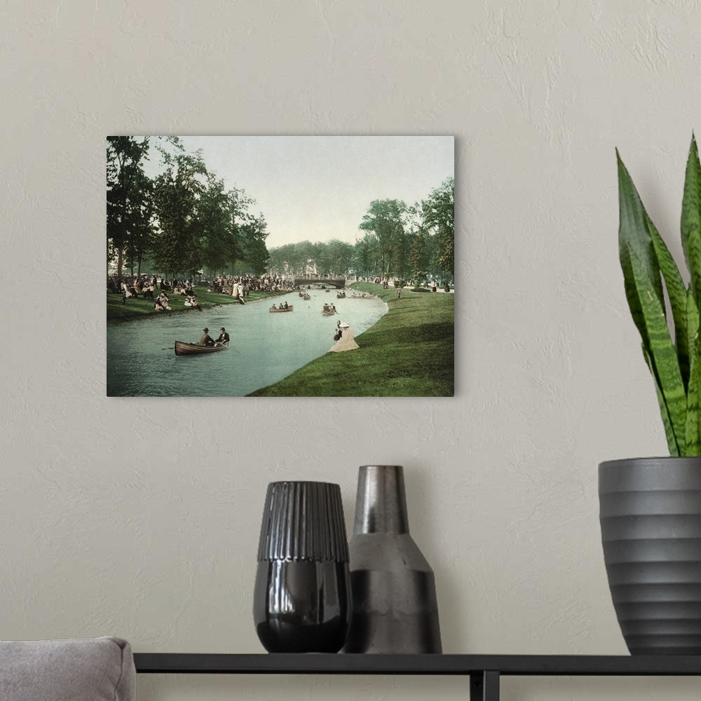 A modern room featuring Vintage photograph of Grand Canal, Belle Isle, Detroit, Michigan